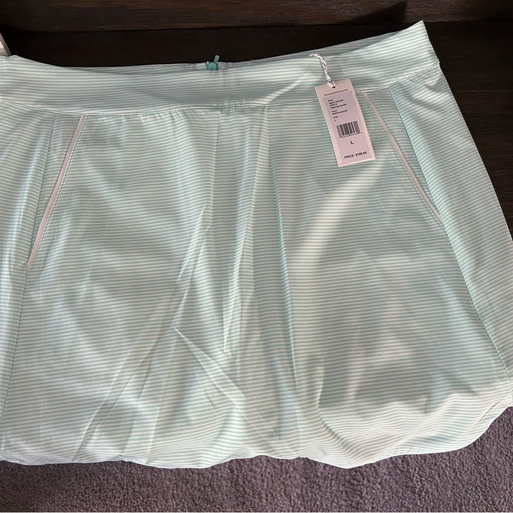 Vineyard Vines Light Green Striped Mini Skirt with built in shorts